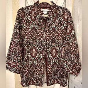 Foxcroft Burgundy floral Patterned Wrinkle Free no iron blouse! New- no tags. Xl